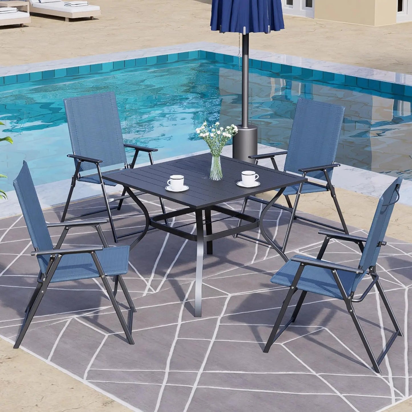 4 Folding Patio Chairs with Armrests