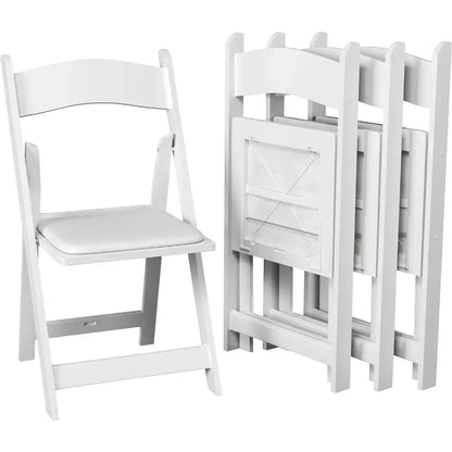 4 White Resin Stackable Folding Chairs