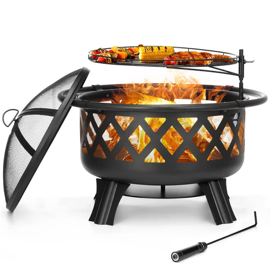 30 inch Fire Pits With Swivel BBQ Grill