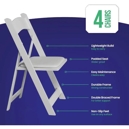 4 White Resin Stackable Folding Chairs